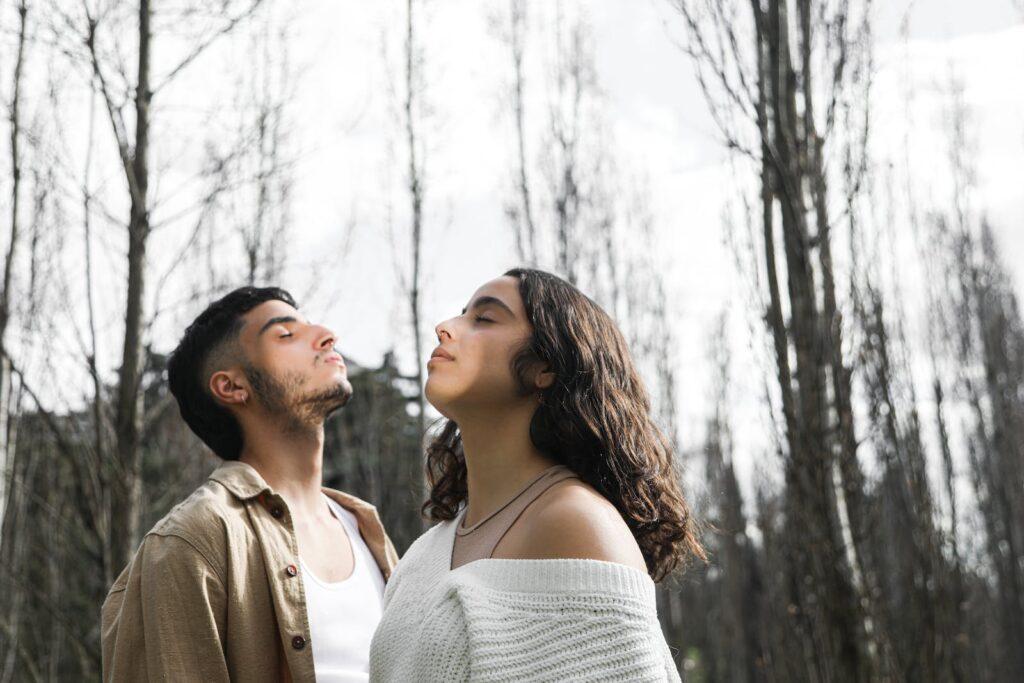 Romantic Couple between Trees